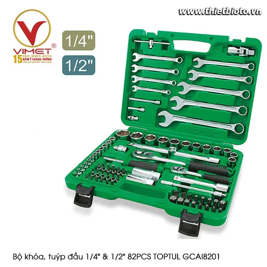 Bộ khóa, tuýp đầu 1/4" & 1/2" 82PCS TOPTUL GCAI8201