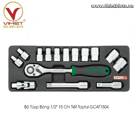 Bộ tuýp bông 1/2" 15 chi tiết Toptul GCAT1504