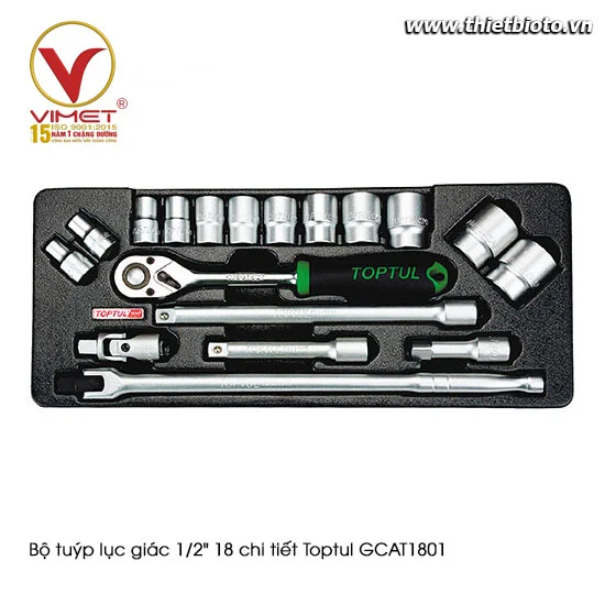 Bộ tuýp lục giác 1/2" 18 chi tiết Toptul GCAT1801