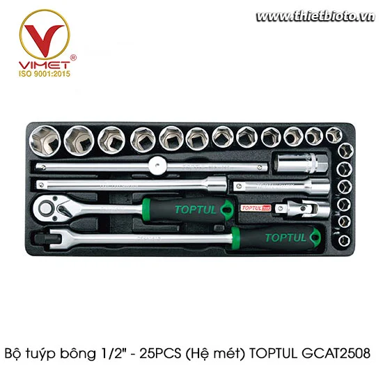 Bộ tuýp bông 1/2" - 25PCS (Hệ mét) TOPTUL GCAT2508