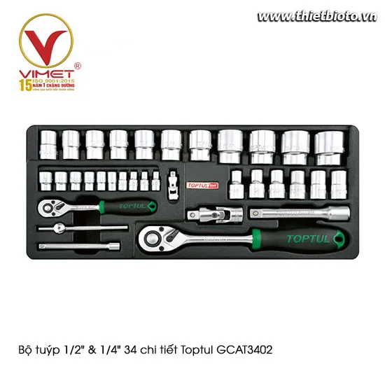 Bộ tuýp 1/2" & 1/4" 34 chi tiết Toptul GCAT3402
