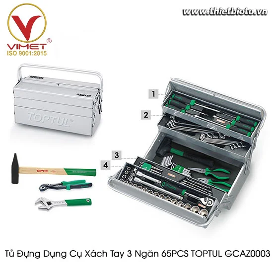 Tủ Đựng Dụng Cụ Xách Tay 3 Ngăn 65PCS TOPTUL GCAZ0003