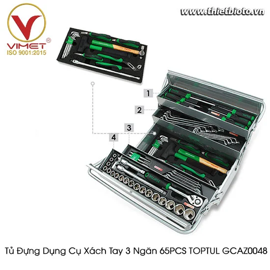 Tủ đựng dụng cụ xách tay 4 ngăn 65 chi tiết TOPTUL GCAZ0048