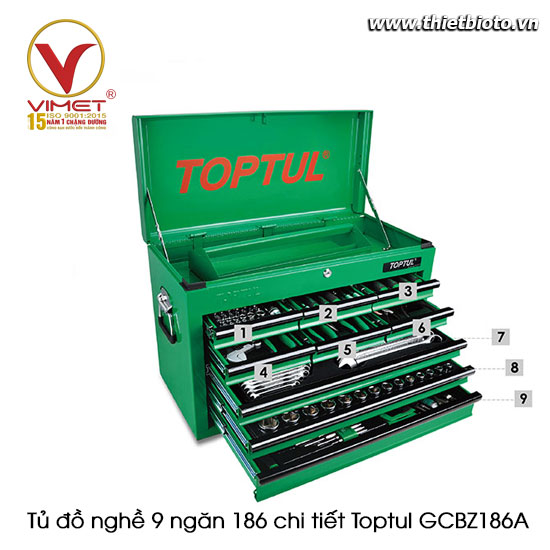 Tủ đồ nghề 9 ngăn 186 chi tiết Toptul GCBZ186A