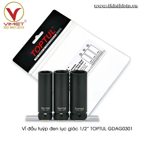 Vỉ tuýp lục giác đen 1/2" 3pcs TOPTUL GDAG0301