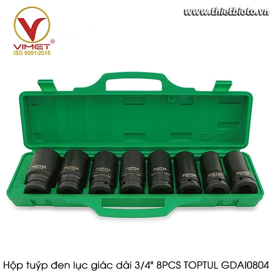 Hộp tuýp đen lục giác dài 3/4" 8PCS TOPTUL GDAI0804