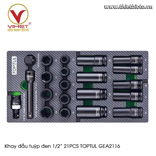 Khay đầu tuýp đen 1/2” 21PCS TOPTUL GEA2116