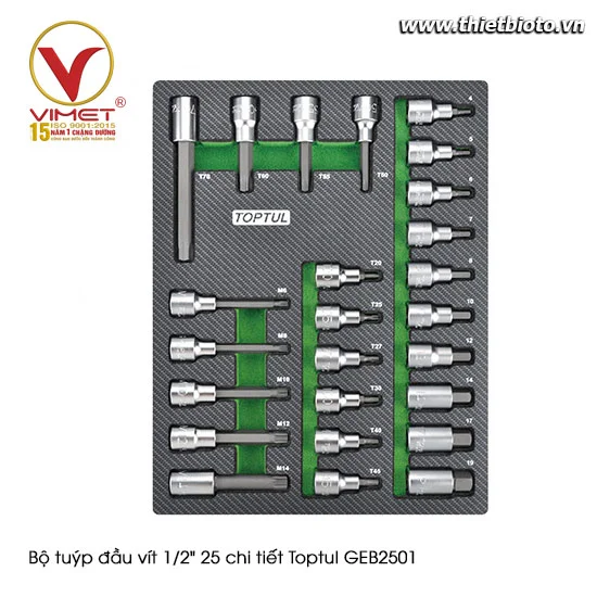 Bộ tuýp đầu vít 1/2" 25 chi tiết Toptul GEB2501