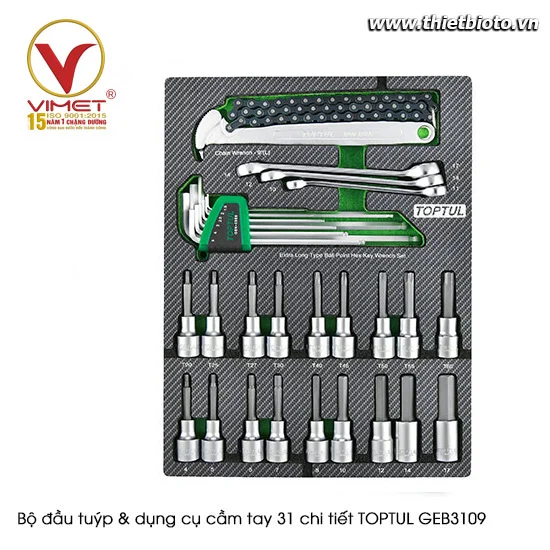 Bộ đầu tuýp & dụng cụ cầm tay 31 chi tiết TOPTUL GEB3109