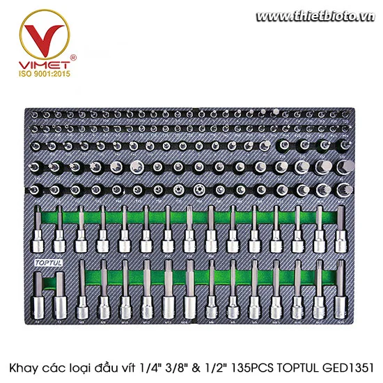 Khay các loại đầu vít 1/4" 3/8" & 1/2" 135PCS TOPTUL GED1351