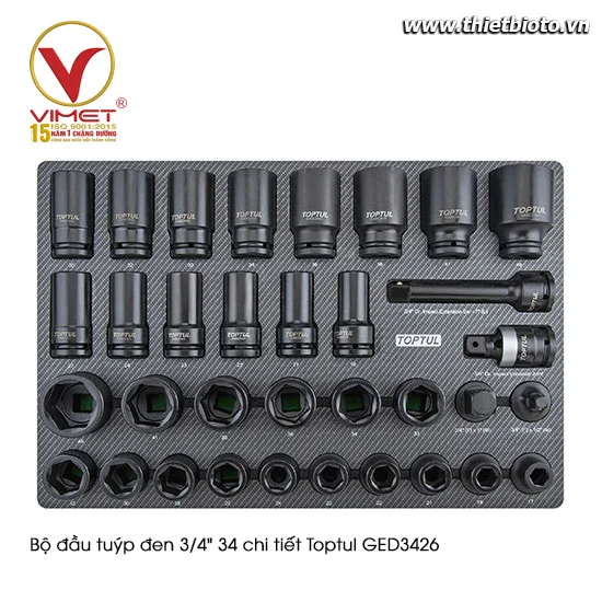 Bộ đầu tuýp đen 3/4" 34 chi tiết Toptul GED3426