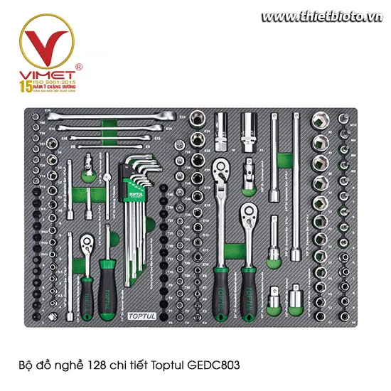 Khay đầu vít, đầu tuýp, cần xiết lực 128 chi tiết TOPTUL GEDC803
