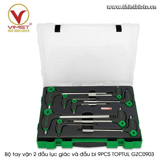 Bộ tay vặn 2 đầu lục giác và đầu bi 9PCS TOPTUL GZC0903