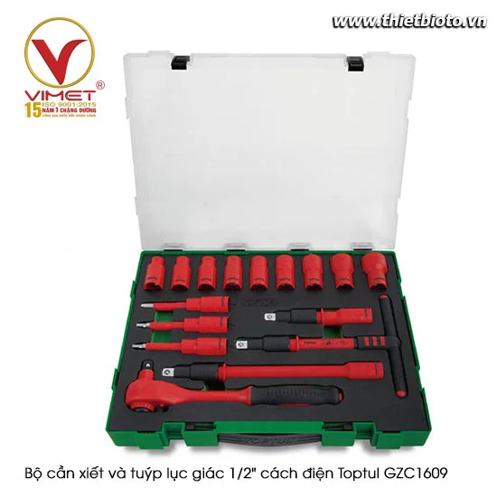 Bộ cần xiết và tuýp lục giác 1/2" cách điện Toptul GZC1609