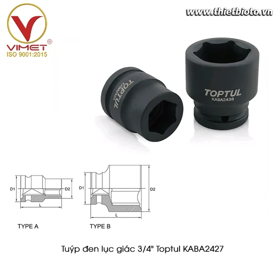 Tuýp đen lục giác 3/4" TOPTUL KABA2427