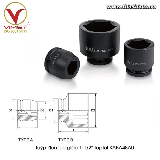 Tuýp đen lục giác 1-1/2" TOPTUL KABA48A0