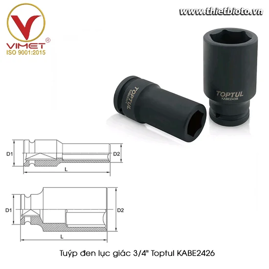 Tuýp đen lục giác 3/4" TOPTUL KABE2426