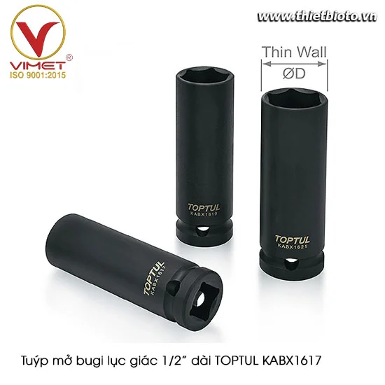 Đầu tuýp đen lục giác 1/2" 12.5mm sq. TOPTUL KABX1617