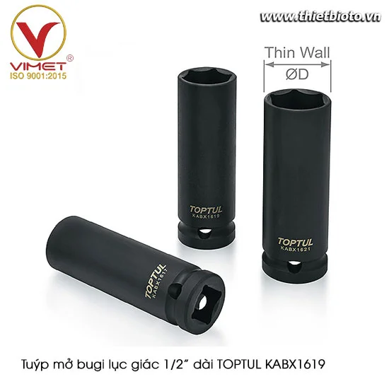 Đầu tuýp đen lục giác 1/2" 12.5mm sq. TOPTUL KABX1619