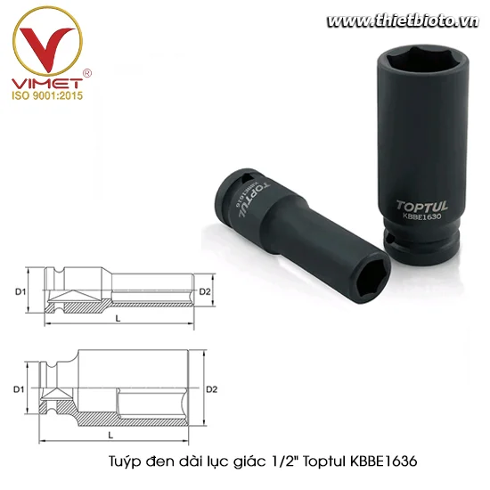 Tuýp đen dài lục giác 1/2" TOPTUL KBBE1636
