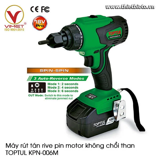 Máy rút tán rive pin motor không chổi than TOPTUL KPN-006M