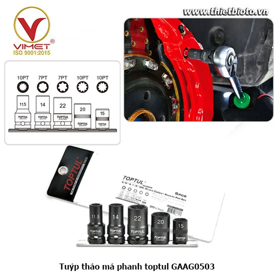 Bộ tuýp tháo má phanh phanh 3/8" & 1/2" 5pcs TOPTUL GAAG0503