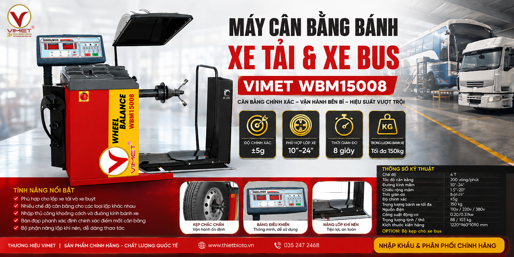 Máy Cân Bằng Bánh xe tải và xe bus VIMET WBM15008