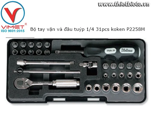 Bộ tay vặn và đầu tuýp 1/4 31pcs koken P2258M
