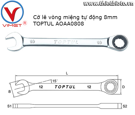 Cờ lê vòng miệng tự động 8mm TOPTUL AOAA0808