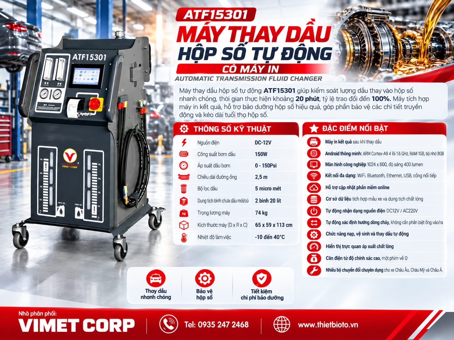 Máy thay dầu hộp số tự động VIMET ATF15301